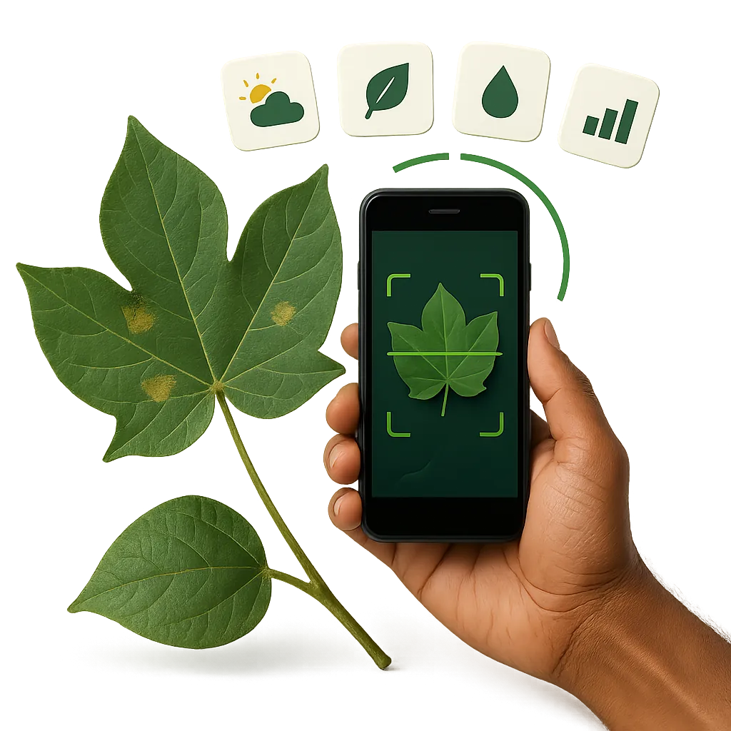 A phone scanning a crop leaf